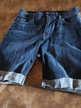 Dark Wash Denim Shorts - Cuffed Hem